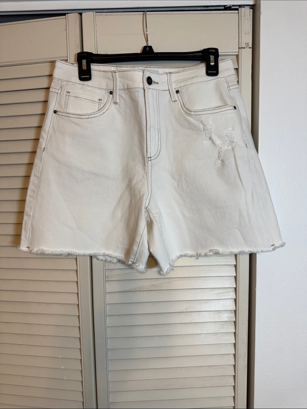 Mica High-Rise White Denim Jean Shorts with Frayed Hem